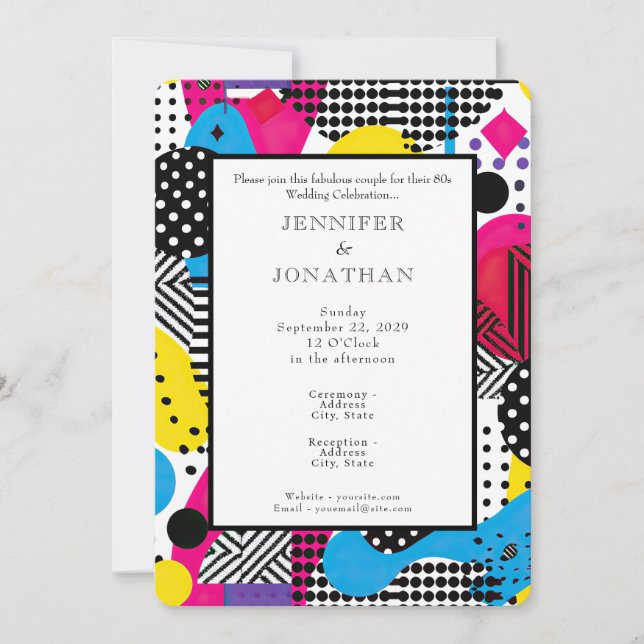 Convite 80s Graphics Retro Pattern Wedding Invitation (Frente)