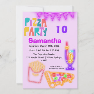 Convite 80s Pizza Party Invitation - Neon Arcade Theme