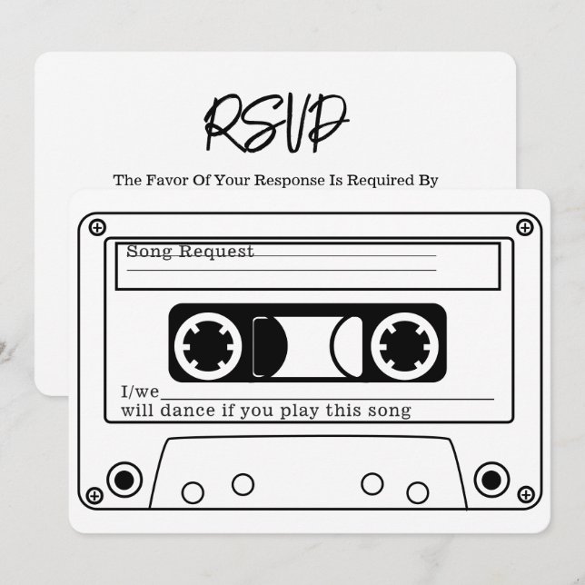 Convite 80s Style Retro Music Tape Wedding RSVP (Frente/Verso)
