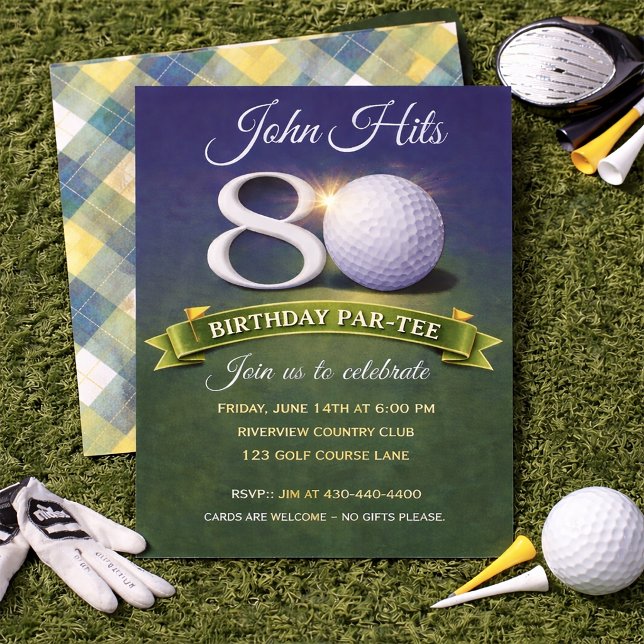 Convite 80th Birthday Golf Theme  (Criador carregado)