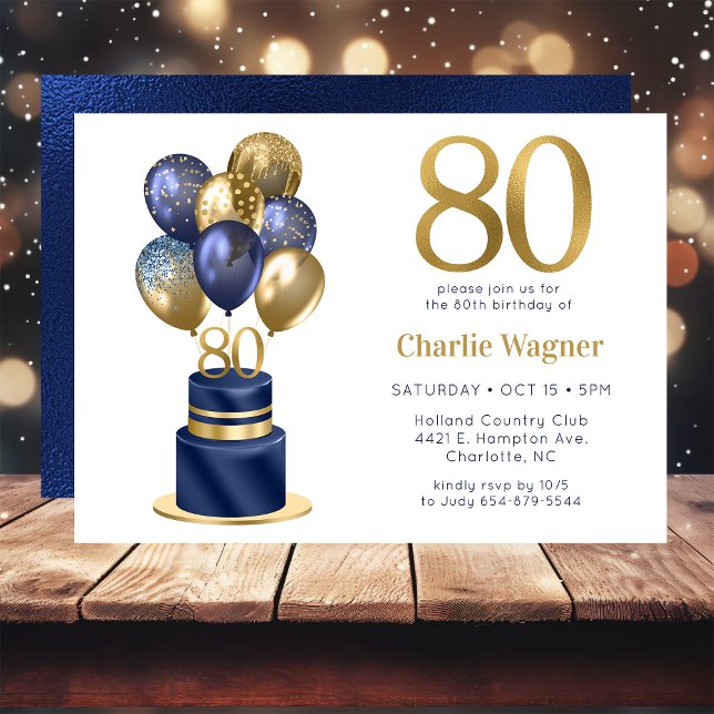 Convite 80th Birthday Navy Blue Balloon Cake (Criador carregado)