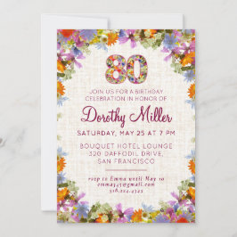 Convite 80th Birthday Party – Elegant Floral Linen Design