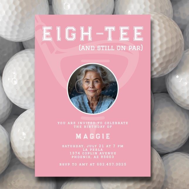 Convite 80th Birthday Party Women's Golf Photo Pink (Criador carregado)