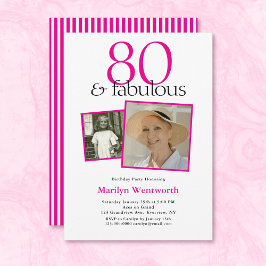 Convite 80th Birthday Pink Typography 2 Photo
