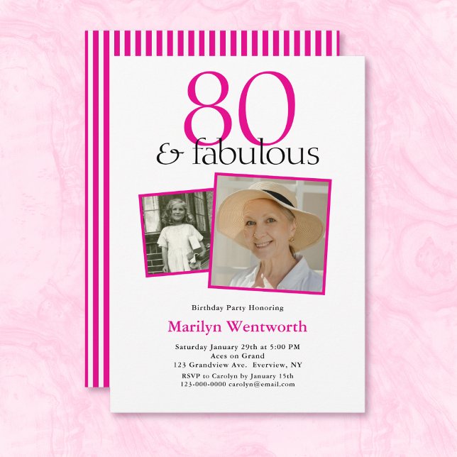 Convite 80th Birthday Pink Typography 2 Photo (Criador carregado)