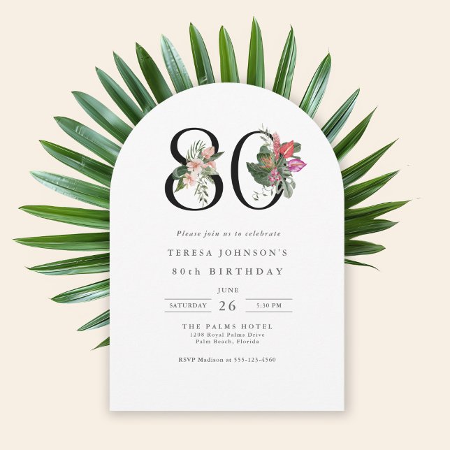 Convite 80th Birthday Simple Elegant Tropical Invitation (Criador carregado)
