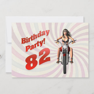 Convite 82ª festa de aniversário com uma moça numa moto