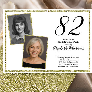 Convite 82º Personalizado Foto Branco e Dourado