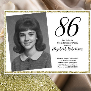 Convite 86º Aniversário Personalizado com Foto Branco e Do