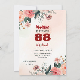 Convite 88.º pastel floral colore elegante aniversário