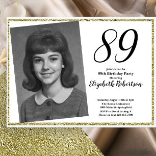 Convite 89º Aniversário Personalizado com Foto Branco e Do