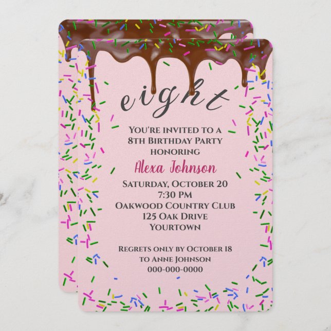 Convite 8.º Aniversário Com Icos De Chocolate E Préguas (Frente/Verso)