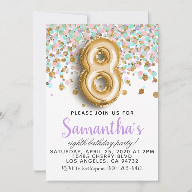 Convite 8.º Aniversário Confetti (Frente)