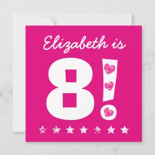 Convite 8.º Aniversário - Nome Personalizado Rosa para G