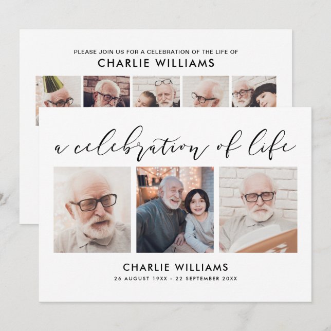 Convite 8-Foto Celebração da Vida/Funeral/Memorial (Frente/Verso)