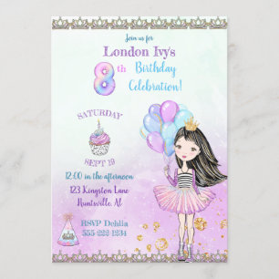 Convite 8o Princesa Cupcake Balão da menina do aniversár