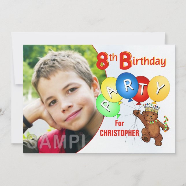 Convite 8o Urso de ursinho real da festa de aniversário (Frente)