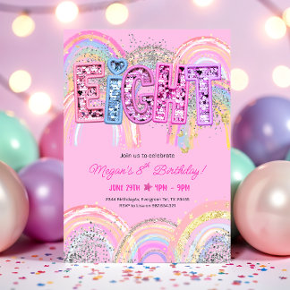 Convite 8th Birthday Rainbow Invitation
