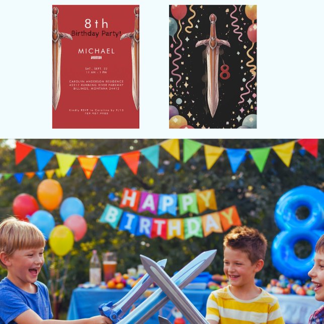 Convite 8th Swords Red Birthday Party Invitation (Criador carregado)