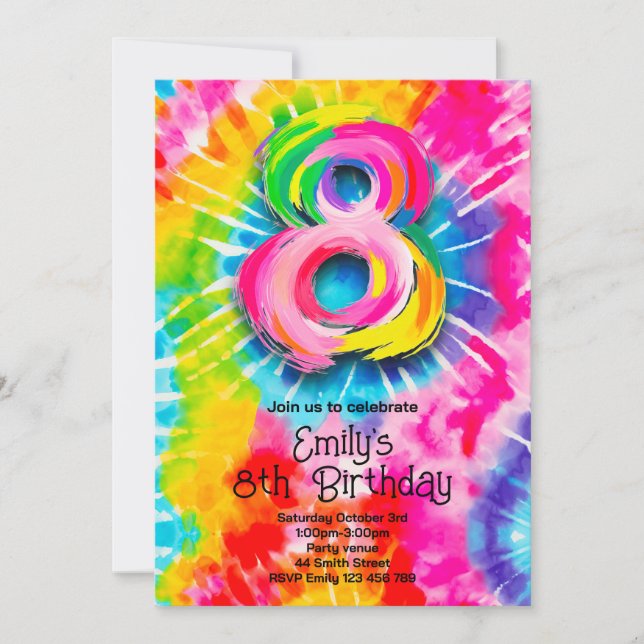 Convite 8th Tie Dye Birthday (Frente)