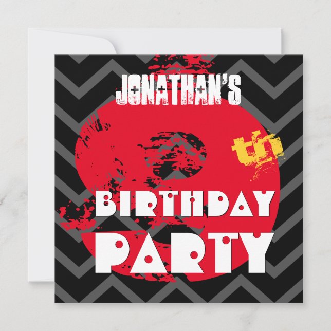 Convite 9ª Festa de aniversário Grunge e Chevrons A09 (Frente)