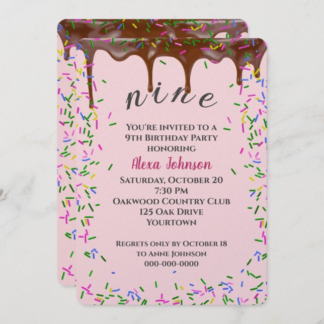 Convite 9º Aniversário Com Grito De Chocolate E Préguas (Frente/Verso)