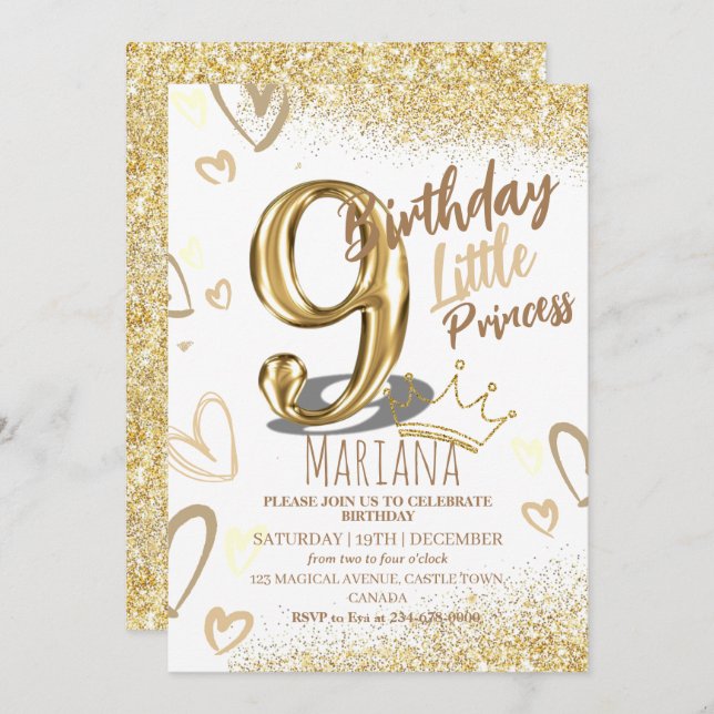 Convite 9º Aniversário do Glitter Glamory Party (Frente/Verso)