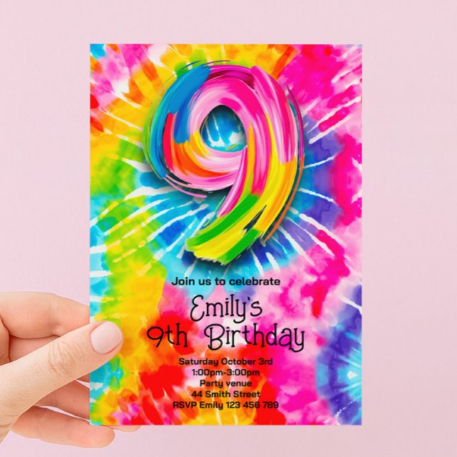 Convite 9º Aniversário Tie Dye (Criador carregado)