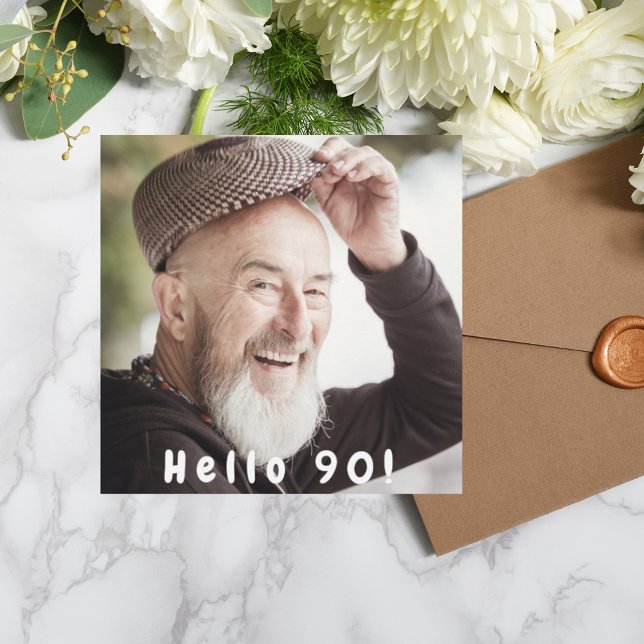 Convite 90 alô 90 cara, festa de aniversário, foto branca (Criador carregado)