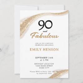 Convite 90 and Fabulous Gold 90th Birthday Invitation