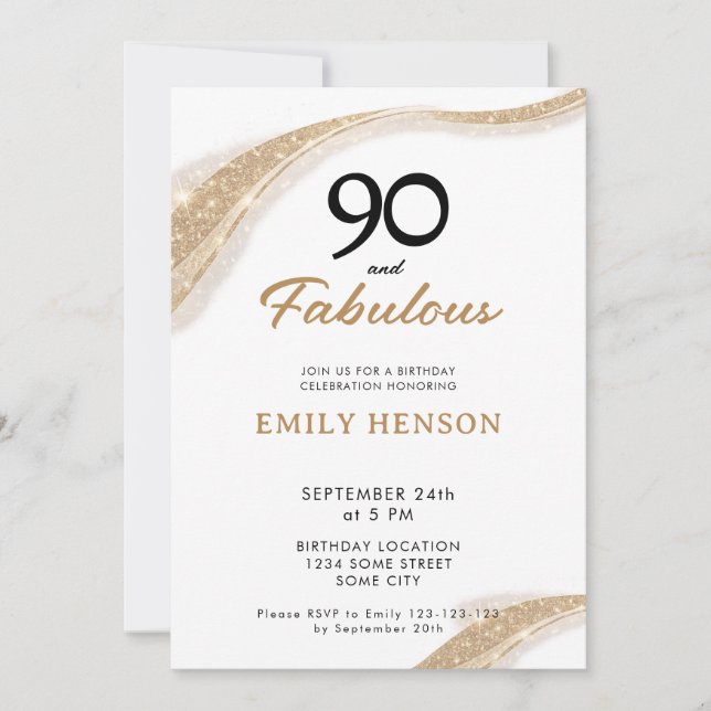 Convite 90 and Fabulous Gold 90th Birthday Invitation (Frente)