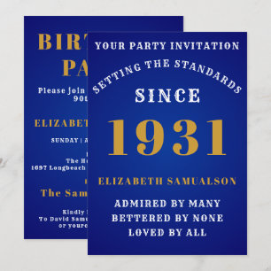 Convite 90 Aniversário De 1931 Amar Seu Nome Azul
