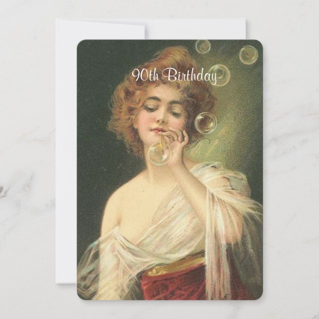 Convite 90 Aniversário, Linda Mulher Vitoriana, Personaliz (Frente)