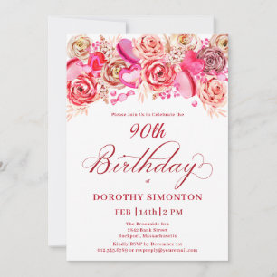 Convite 90 Aniversário Namorados Rosa Rosa Rosa Suave Suav