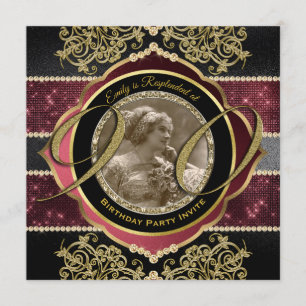 Convite 90 Aniversário Nove-Décima Dourada Foto de Ruby 