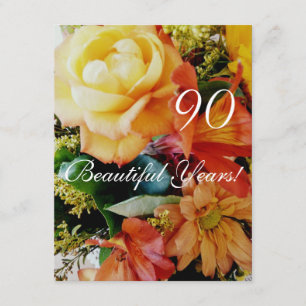 Convite 90 anos bonitos! - Aniversário/buquê rosa amarel