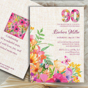 Convite 90 Anos Flores 90 Floral Linen