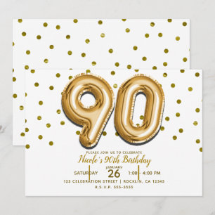 Convite 90 Balões Dourados e Confetes Aniversário de 90 An
