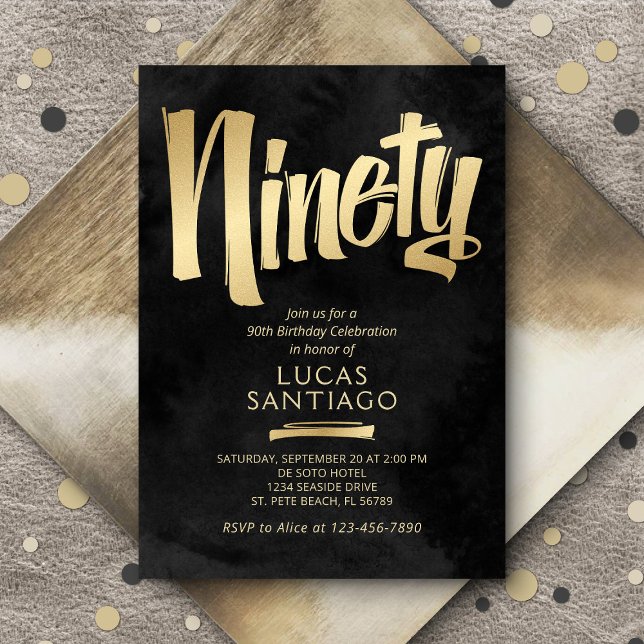 Convite 90 Birthday Black Dourado (Criador carregado)