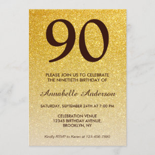 Convite 90 Birthday Black Glitter Sparkle Ombre Preto-Dour