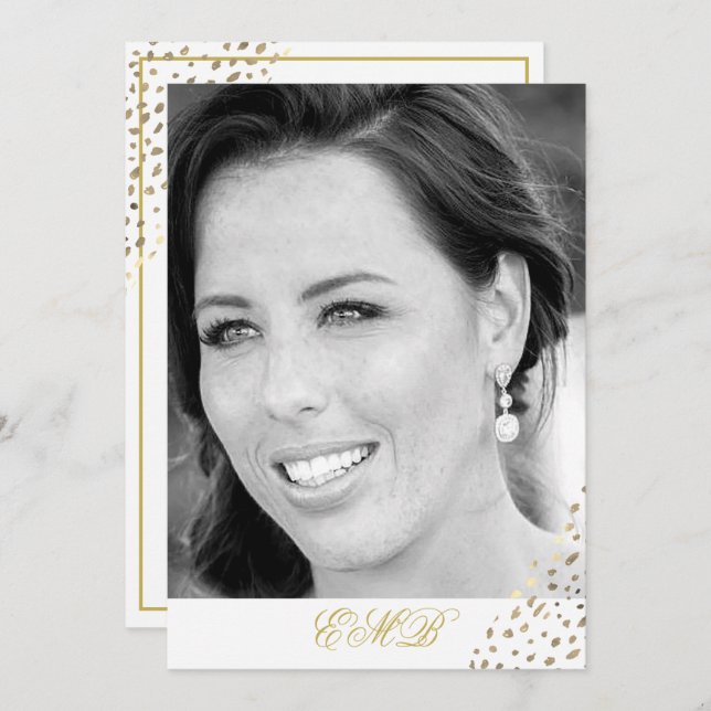 Convite 90 Birthday Black White Photo Dourado Elegant (Frente/Verso)