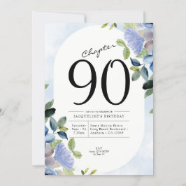 Convite 90 Birthday Blue Floral