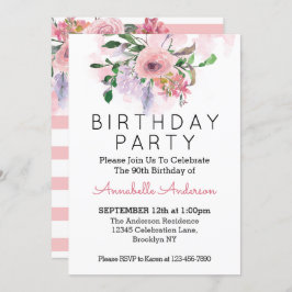 Convite 90 Birthday Blush Rosa Rosa Cor Floral Cor Rosa Ro