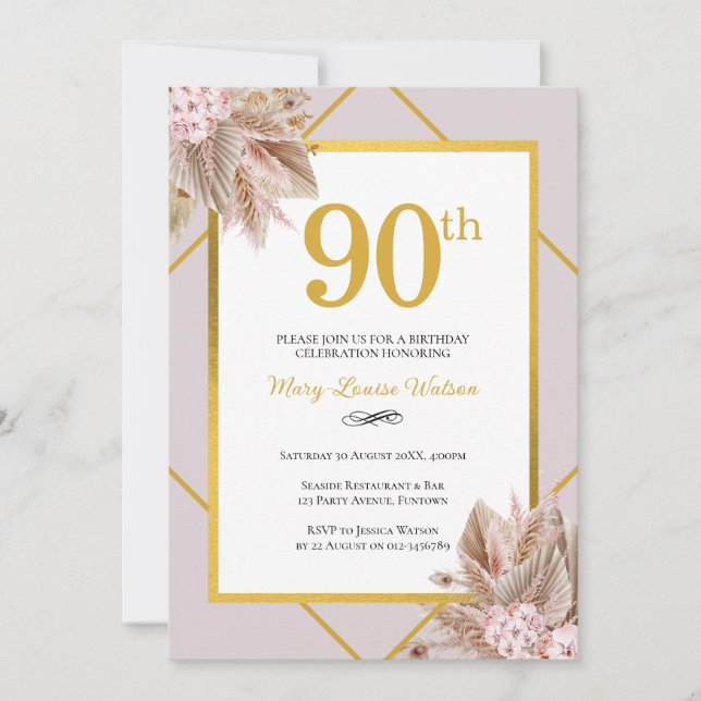 Convite 90 Birthday Boho Floral (Frente)