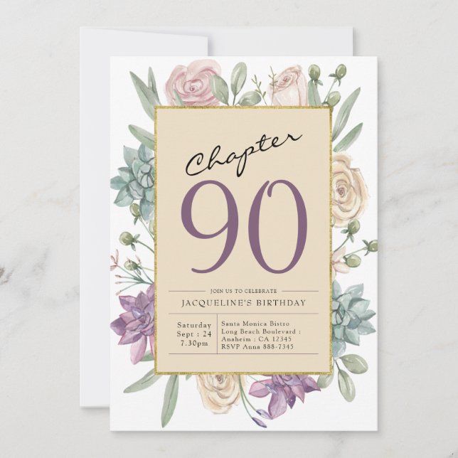 Convite 90 Birthday Floral Surprise Party (Frente)