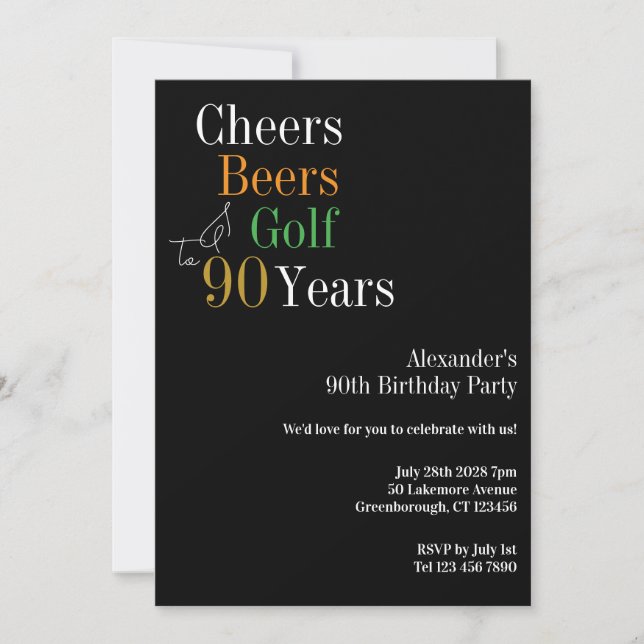 Convite 90 Birthday Golf Cheers Party (Frente)