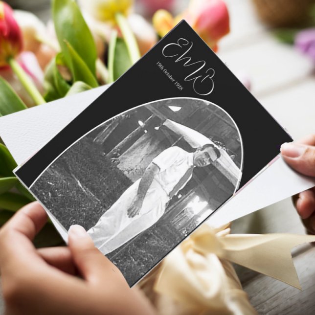 Convite 90 Birthday Male Photo Monograma Na moda de Aniver (Criador carregado)