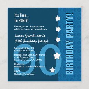 Convite 90 Birthday Modern Hues de Blue Funny D90B