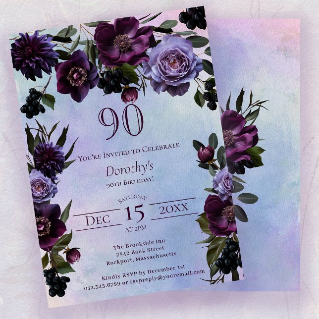 Convite 90 Birthday Moody Purple Gothlower (Criador carregado)