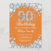 90 Birthday Orange e Silver Diamond